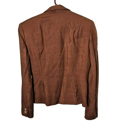 August Silk Co Brown Silk Jacket Blazer Camel Brown Long Sleeve Button Closure 8 - Picture 2 of 7